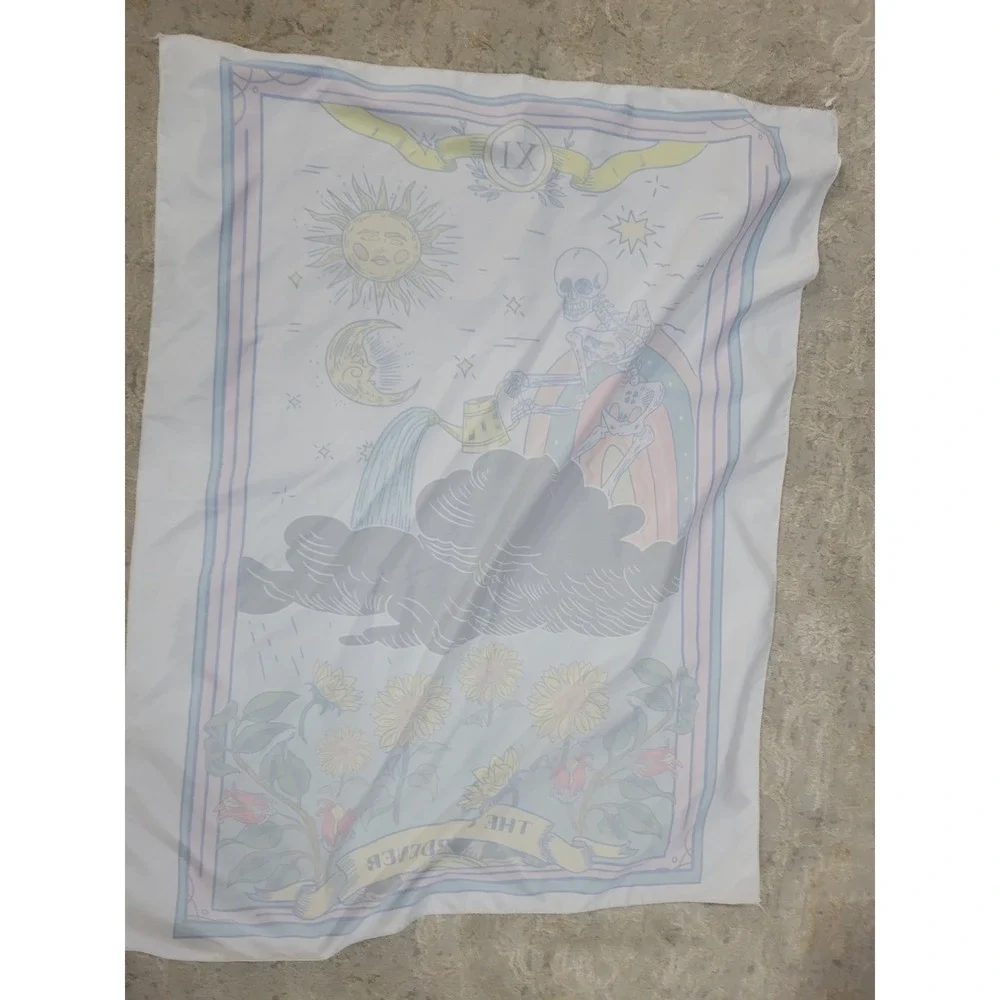 The Gardener Tarot Card Skeleton Sunflower Wall Tapestry‎ 36x28 Pink Blue XI